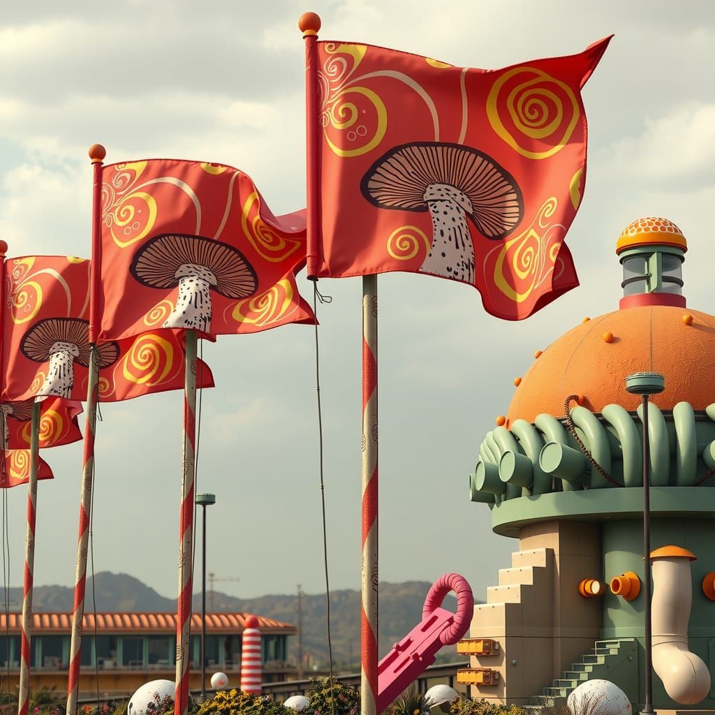 Gigantic Mushroom Flags and Chewing Gum Bakery