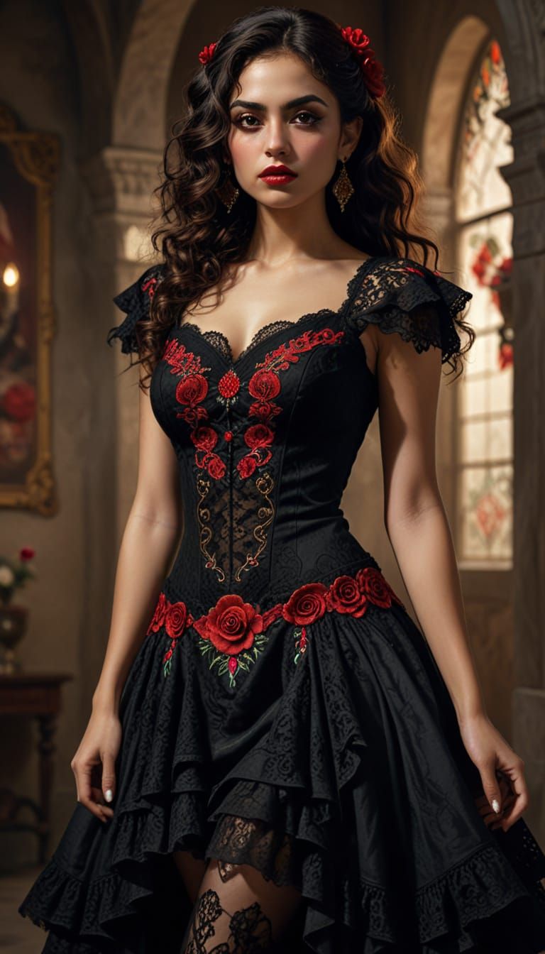 Gothic Mexican Woman in Hyperrealistic Style