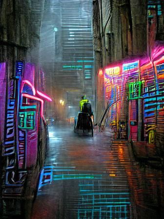 Cyberpunk Alley: Neon Rain in Airbrush Style