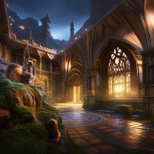 Detailed Cybernetic Cat in Digital Matte Painting