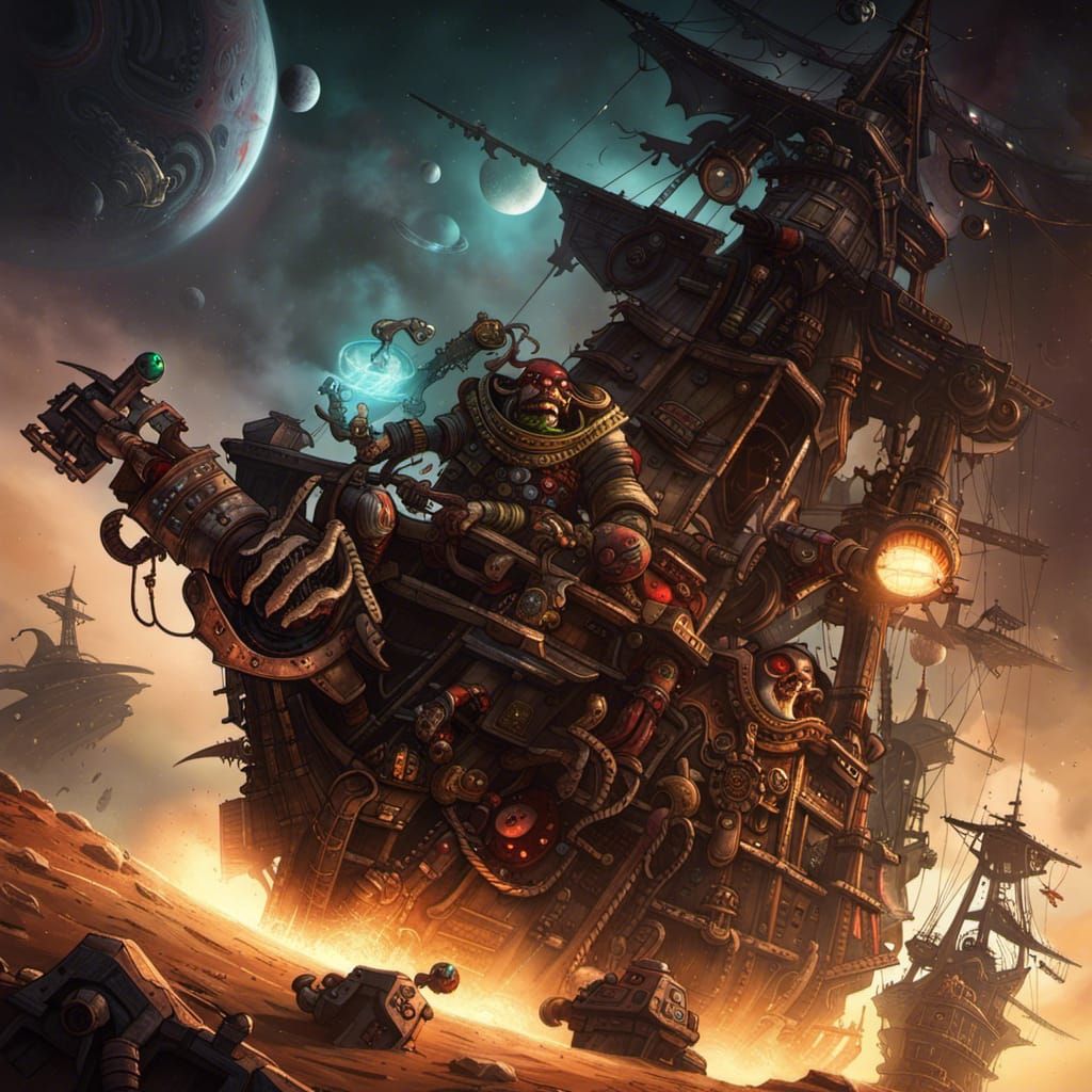 Space Ork Pirate Fleet in Outer Space