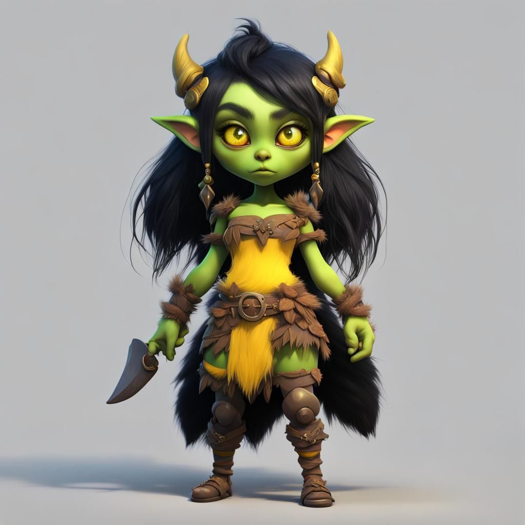 Cute Cartoon Goblin Girl Character Design in Anime Style