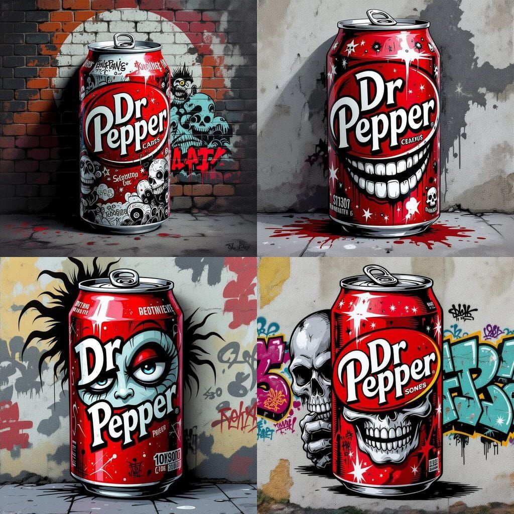 Dr Pepper Can Graffiti Art in Tim Burton Retro Style
