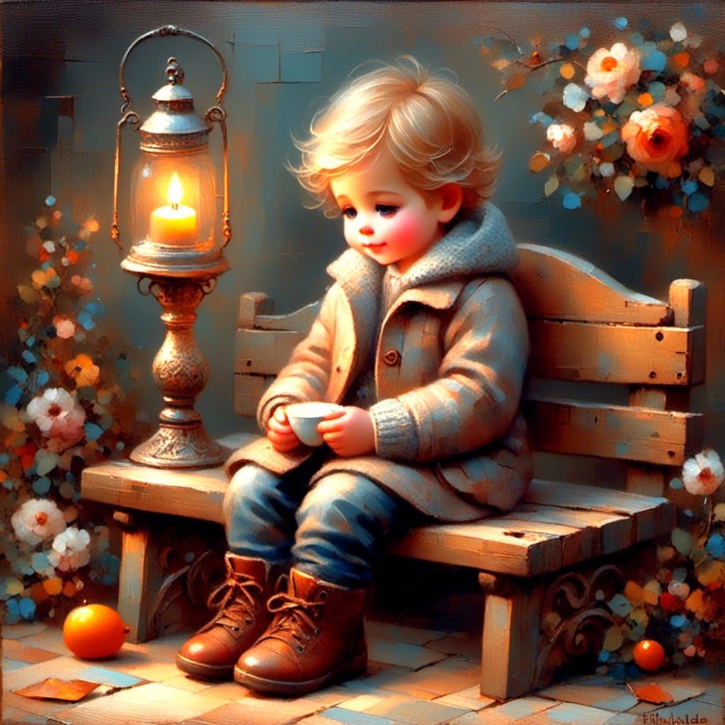 Flickering Candle in Darkness: Vintage Children's Illustrati...