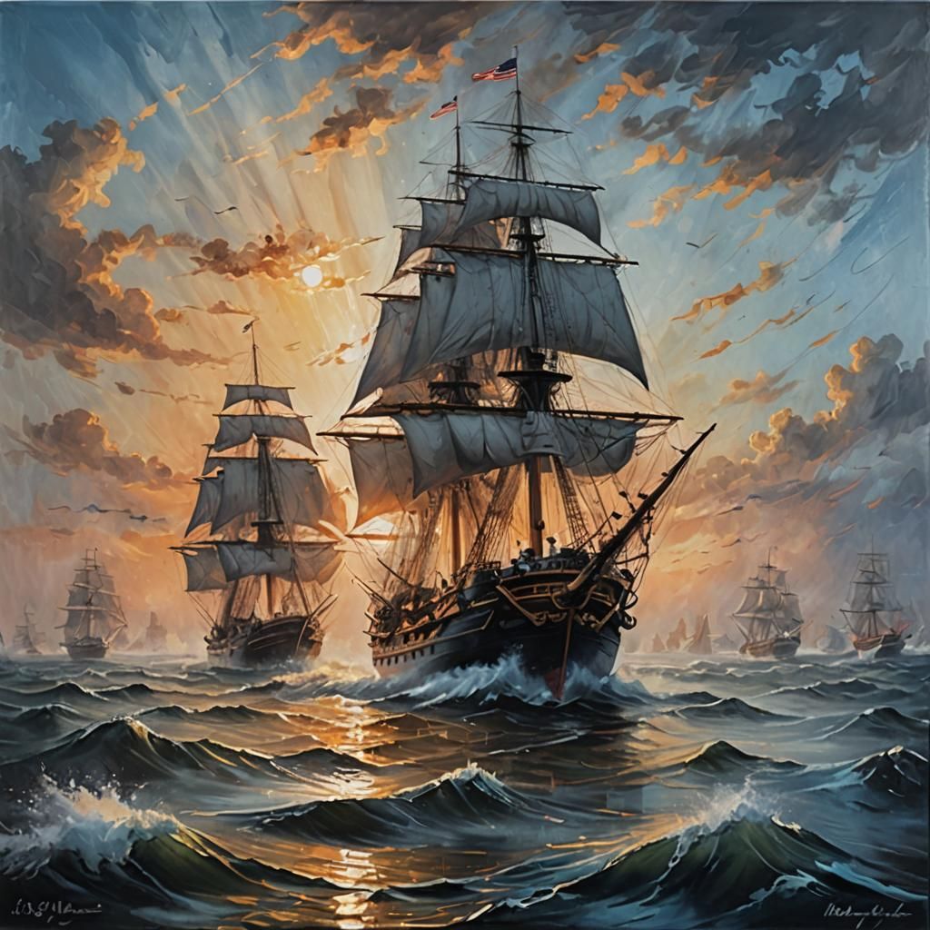 USS Constitution Sails at Sunrise: Acrylic Painting