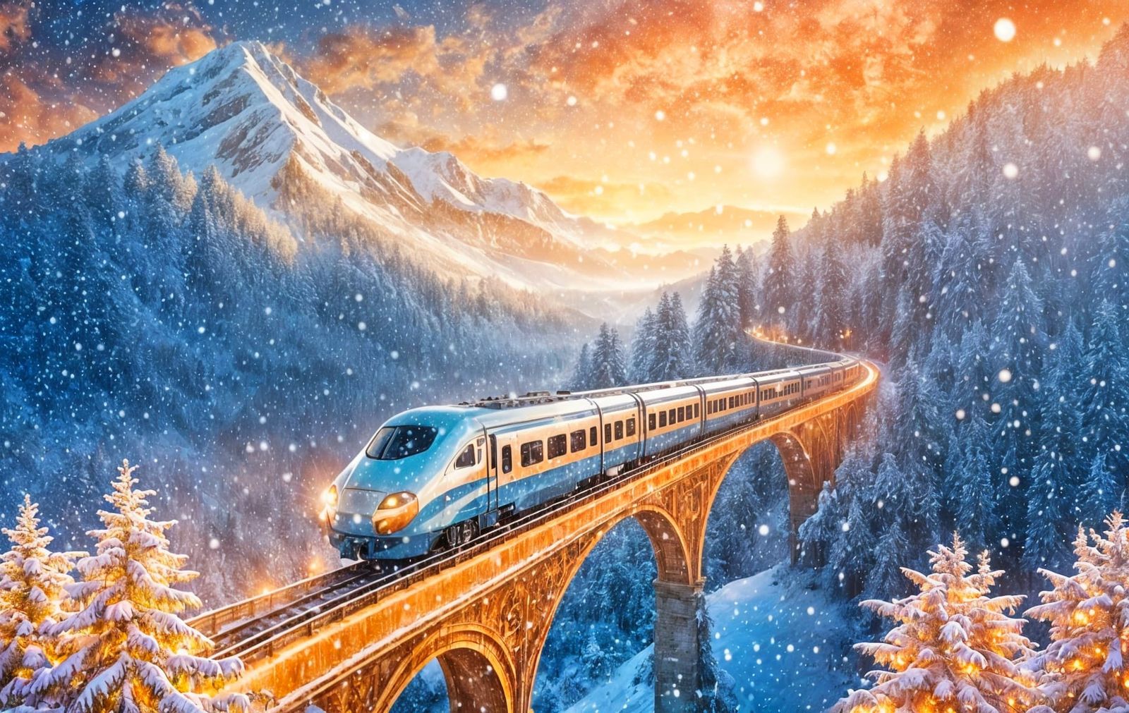 Magical Winter Train Journey Through Snowfall