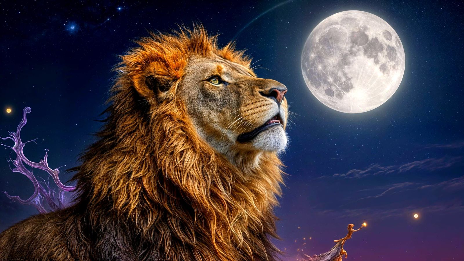 Majestic Lion Gazes at Starry Night Sky