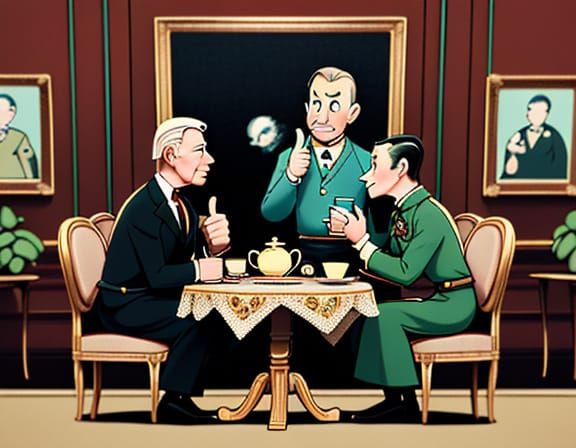 Vintage Surrealist Scene with Disguised Figures in Antique S...