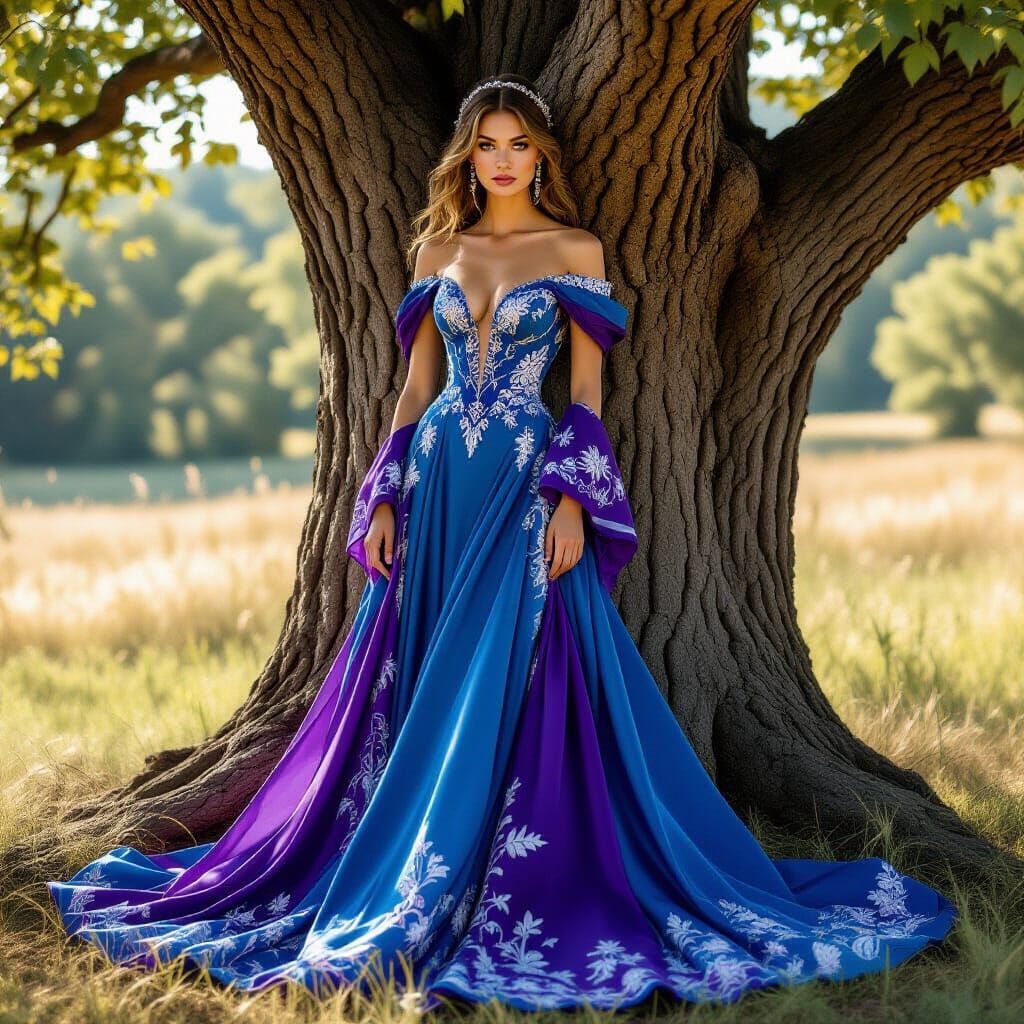 Woman in Gown by Tree, Digital Art