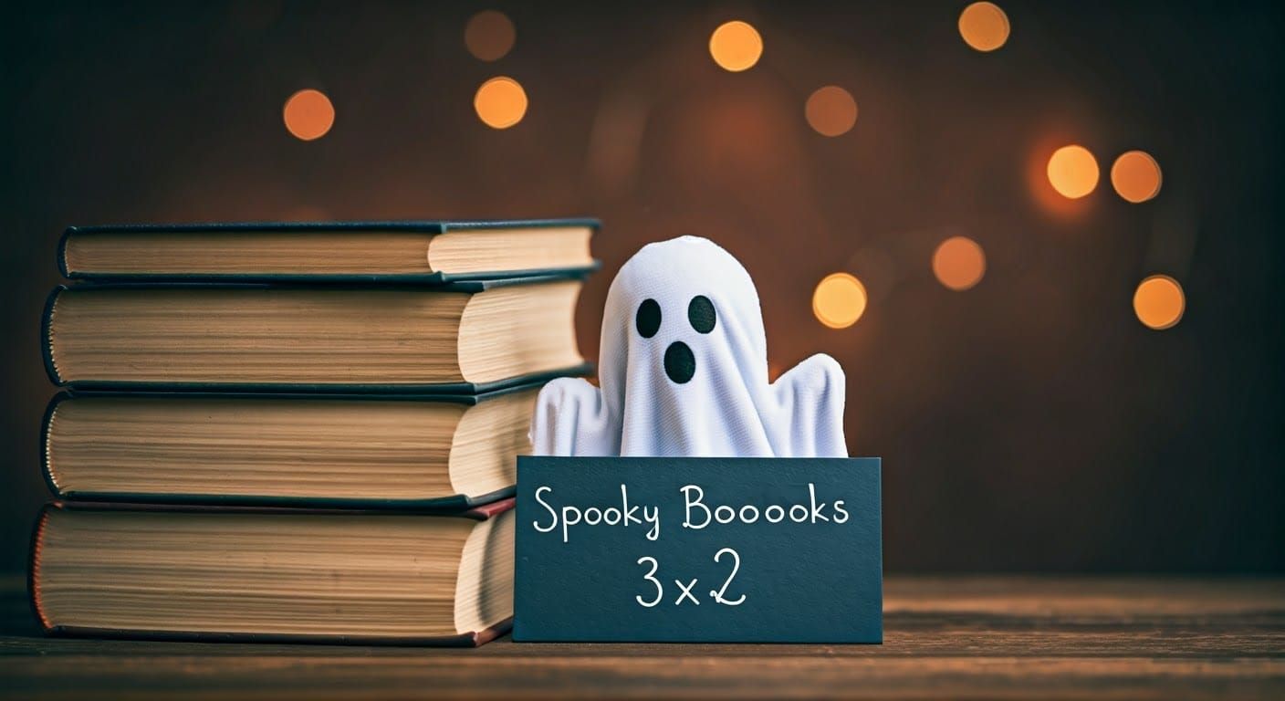 Adorable Ghost Peeks Behind Vintage Books