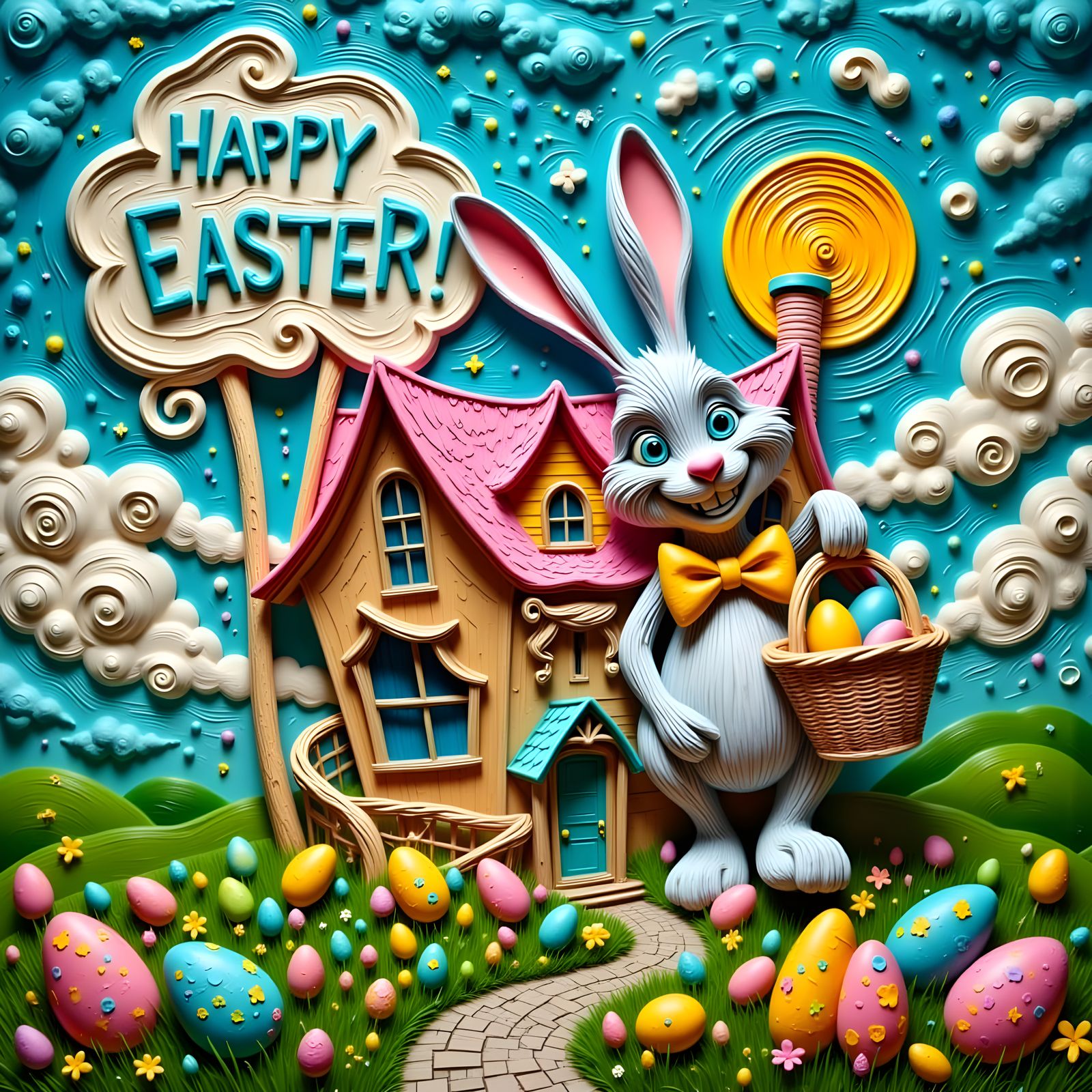 Easter Bunny in Whimsical Play Dough House