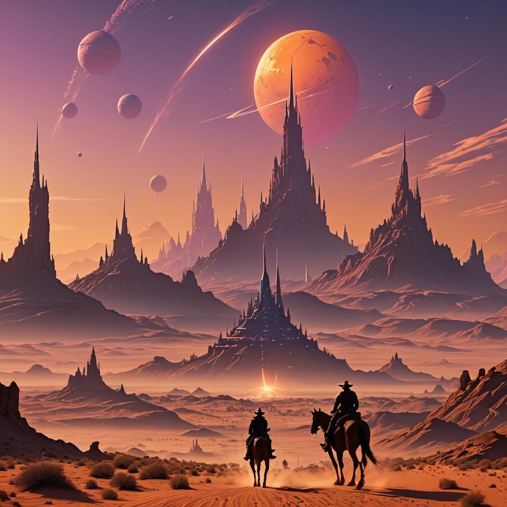 Alien Cowboy Rides on Desert Planet