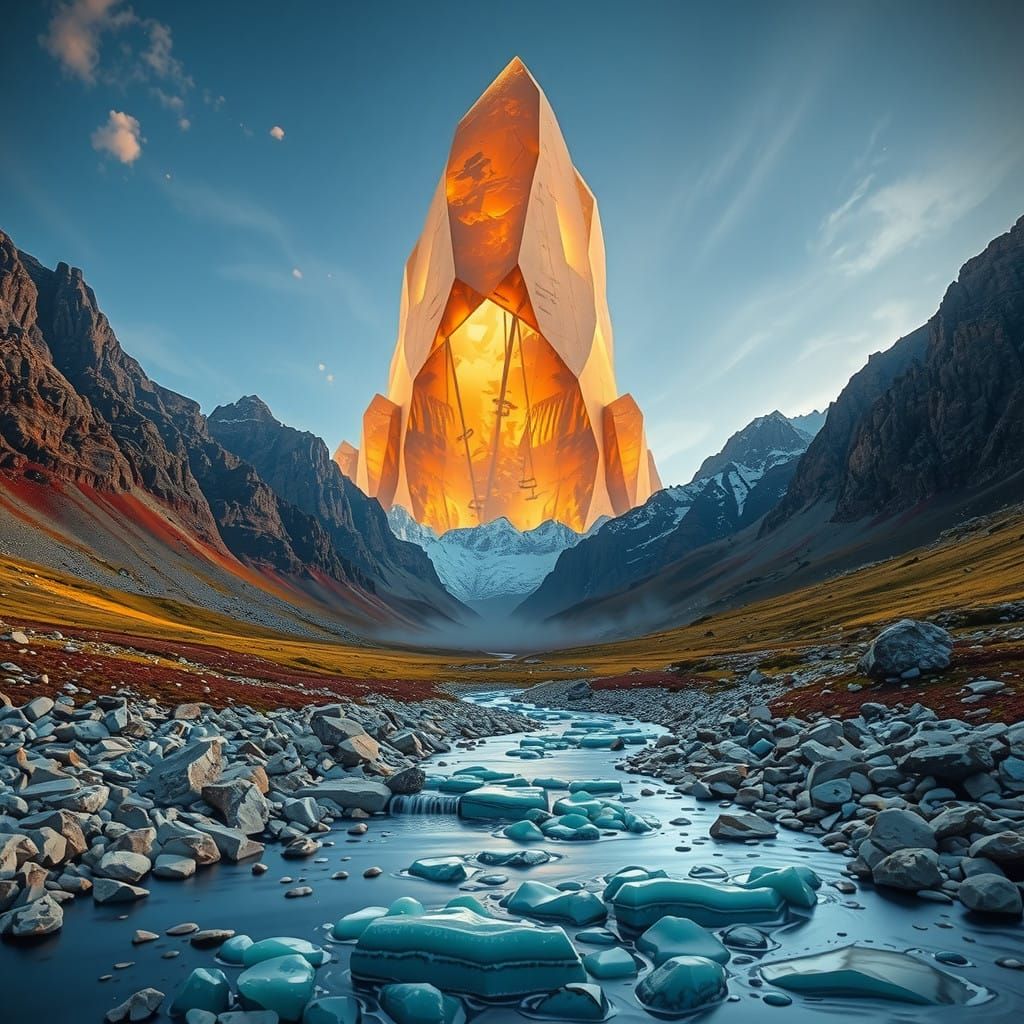 Crystal Mountains Rise from Bloodstone Valley in Golden Ligh...