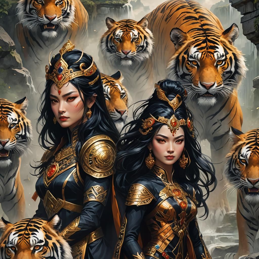 Tiger Empress: A Regal Supervillainess in Comic Art Style