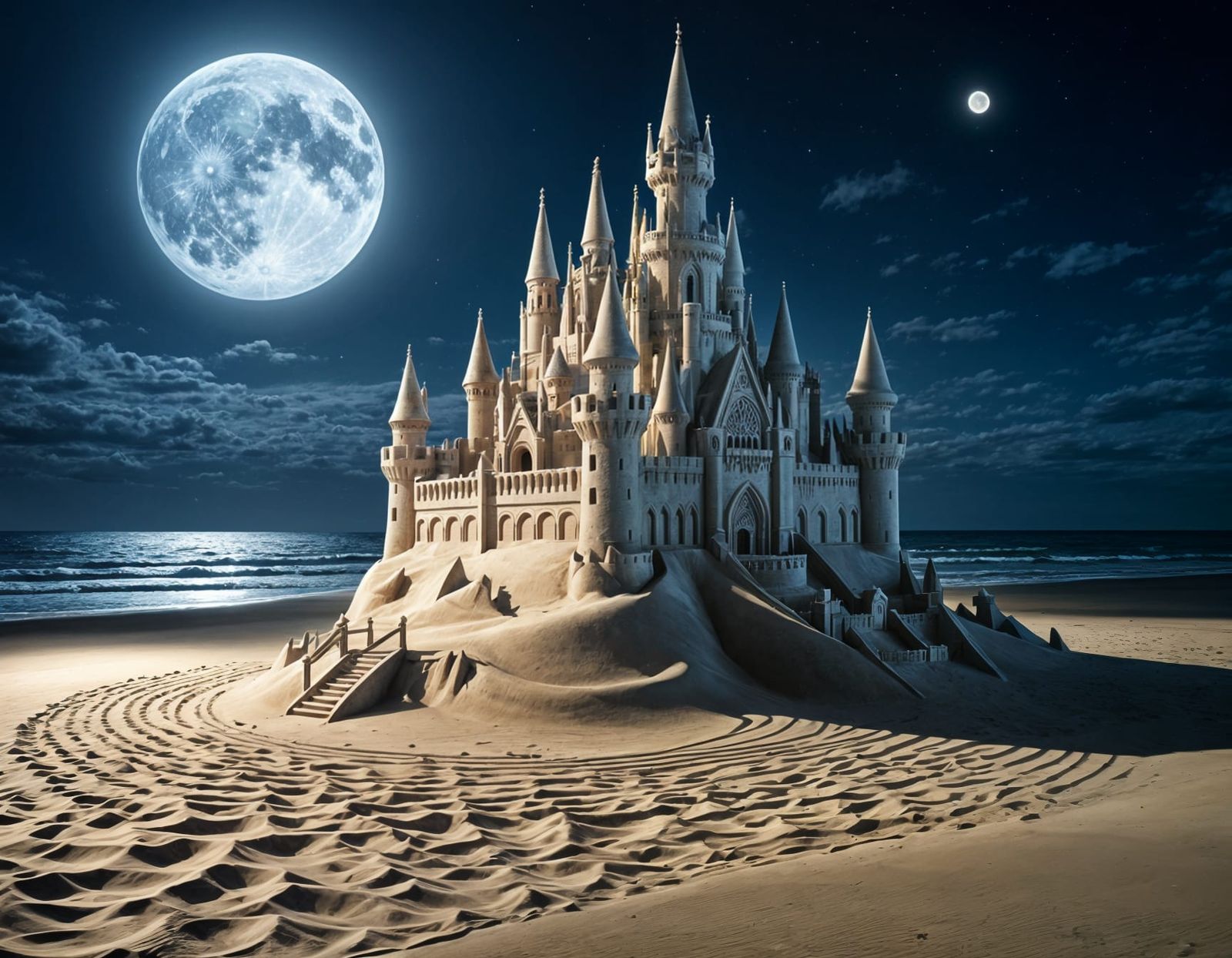 Gothic Sandcastle Under Full Moon