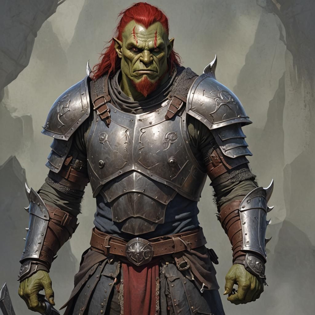 Handsome Red-Haired Orc Knight Portrait