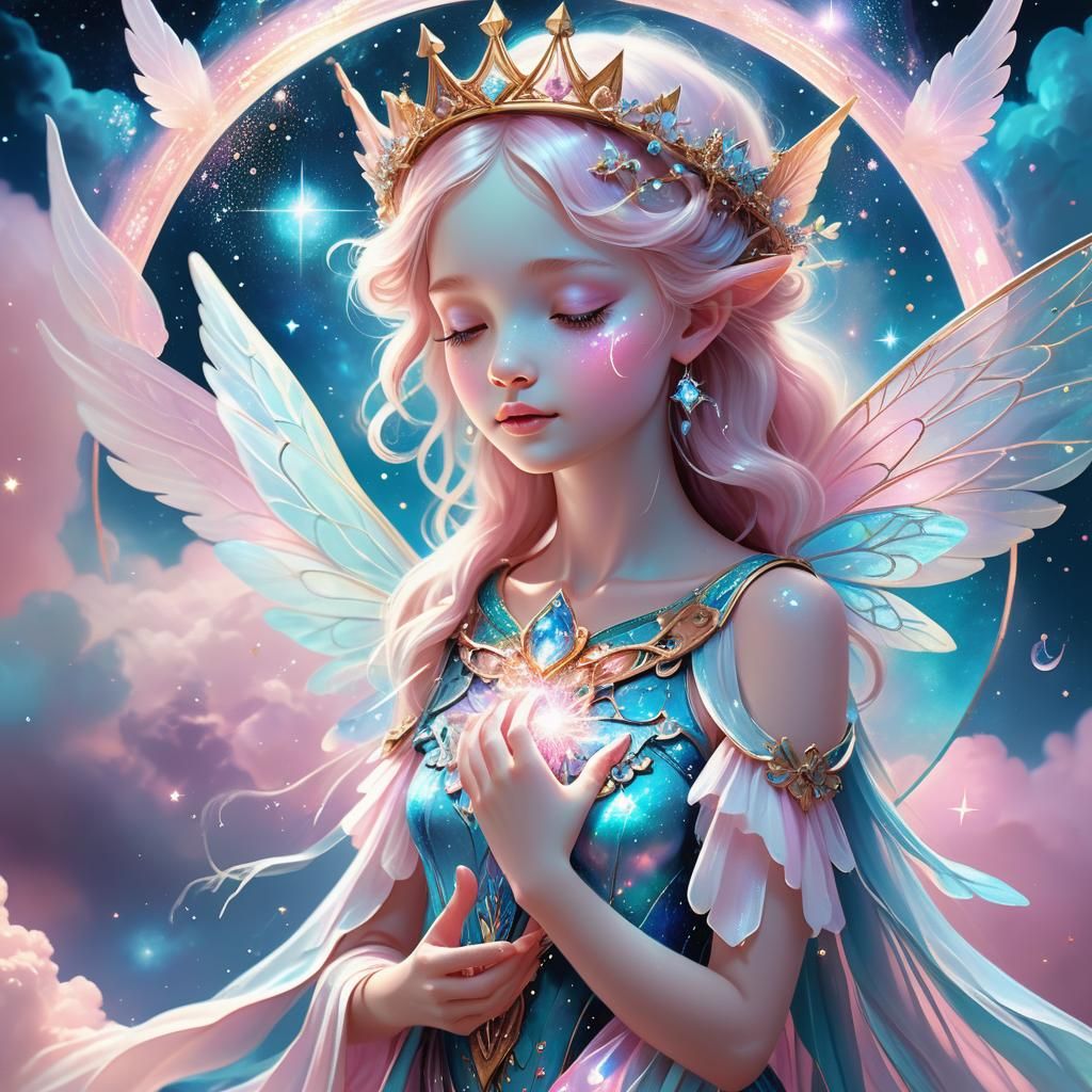 Cosmic Fairy Touching Astral Portal in Visionary Art