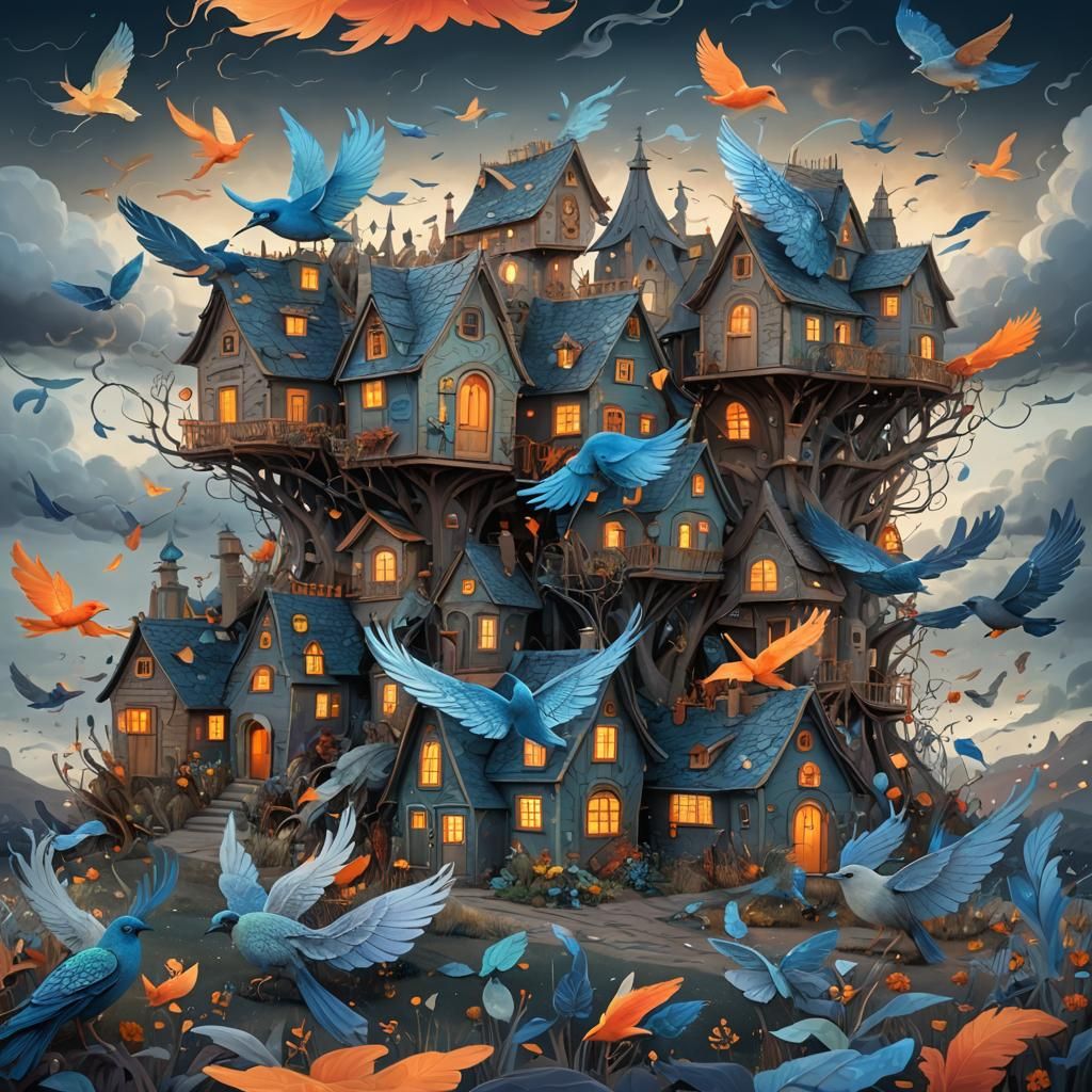 Desaturated Fantasy World with Vibrant Creatures