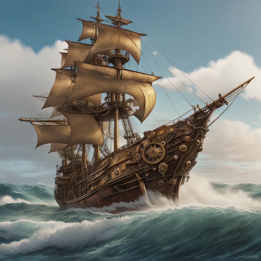 Steampunk Pirate Ship off Bermuda in 8K