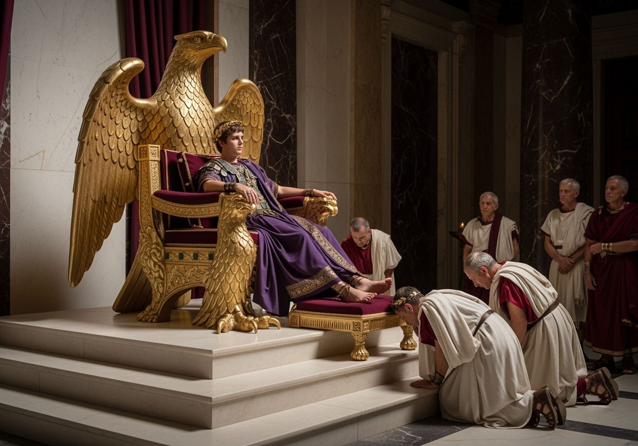 Emperor Nero on Eagle Throne in Lavish Palace