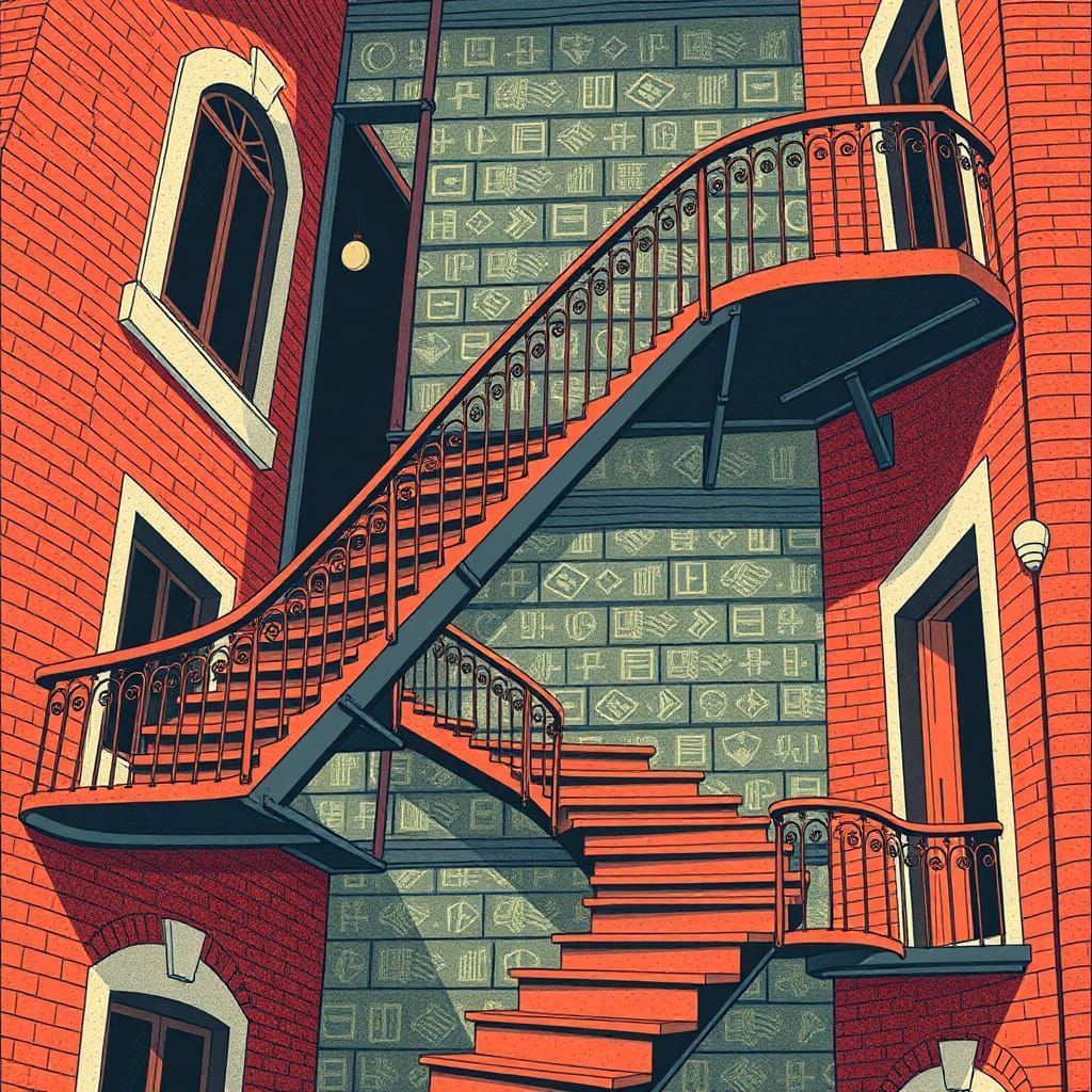 Whimsical Fire Escape in Illustrative Style