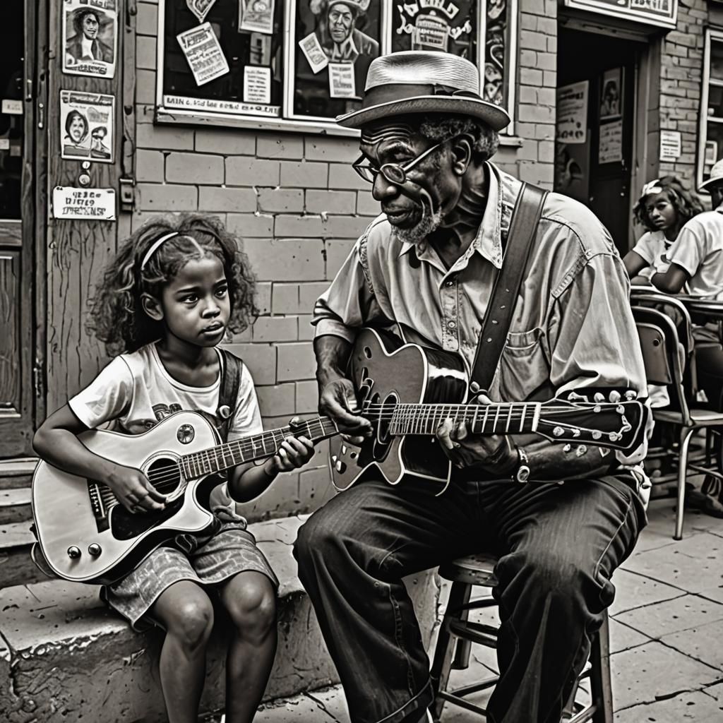 Blues Legend Teaching Guitar, in Robert Crumb Style