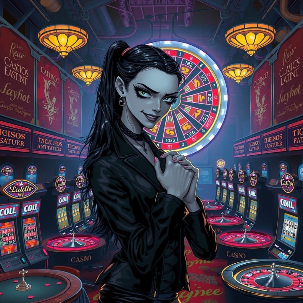 Goth Girl in Dimly Lit Casino, Regret and Amusement
