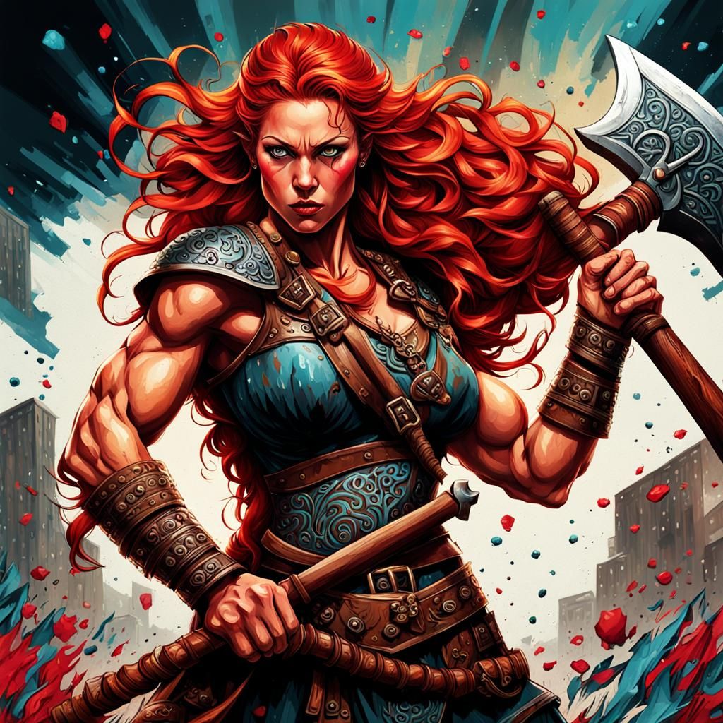 Viking Woman Graffiti Art: Detailed Digital Painting