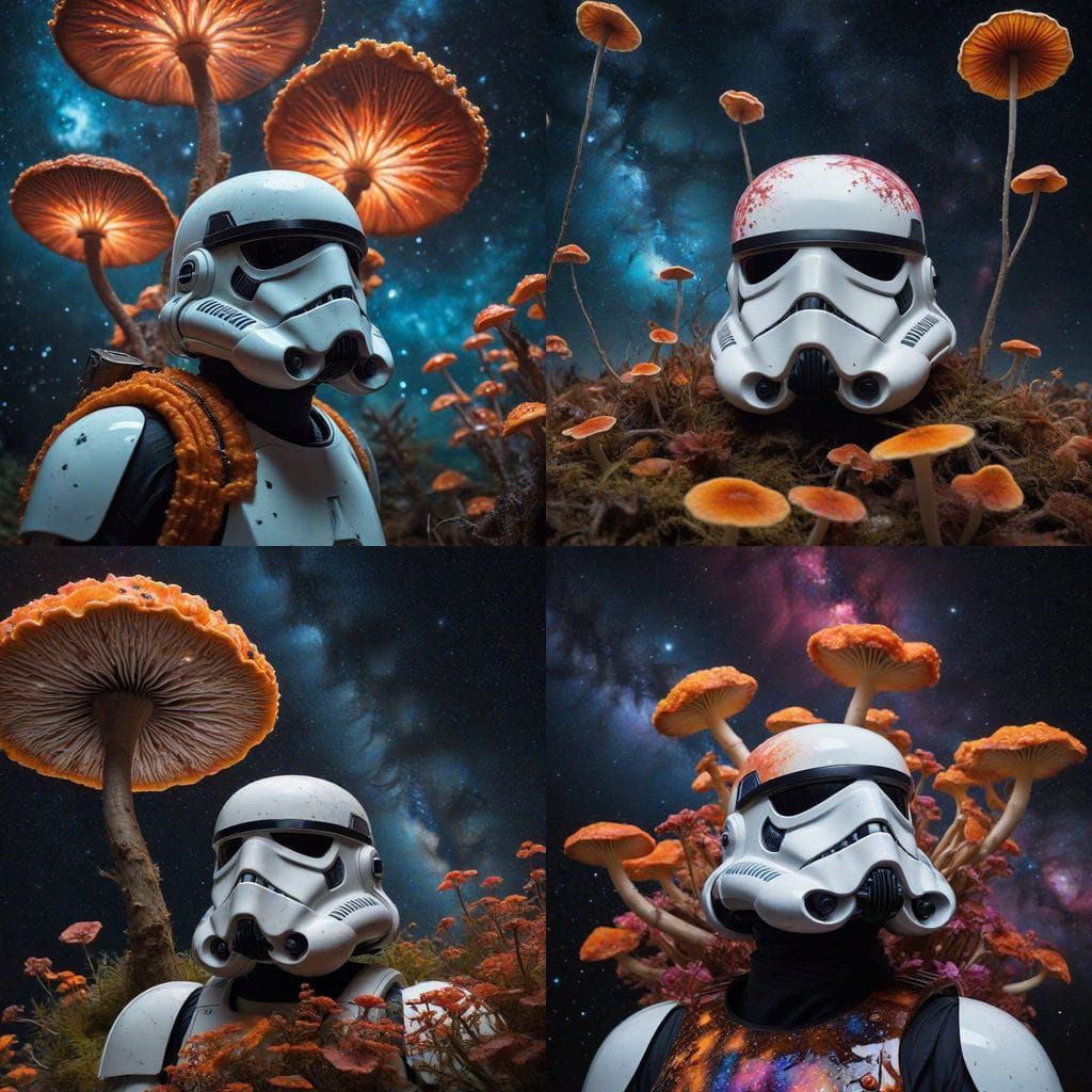 Hyperrealistic Sci-Fi Fungi in Swirling Galaxy Light