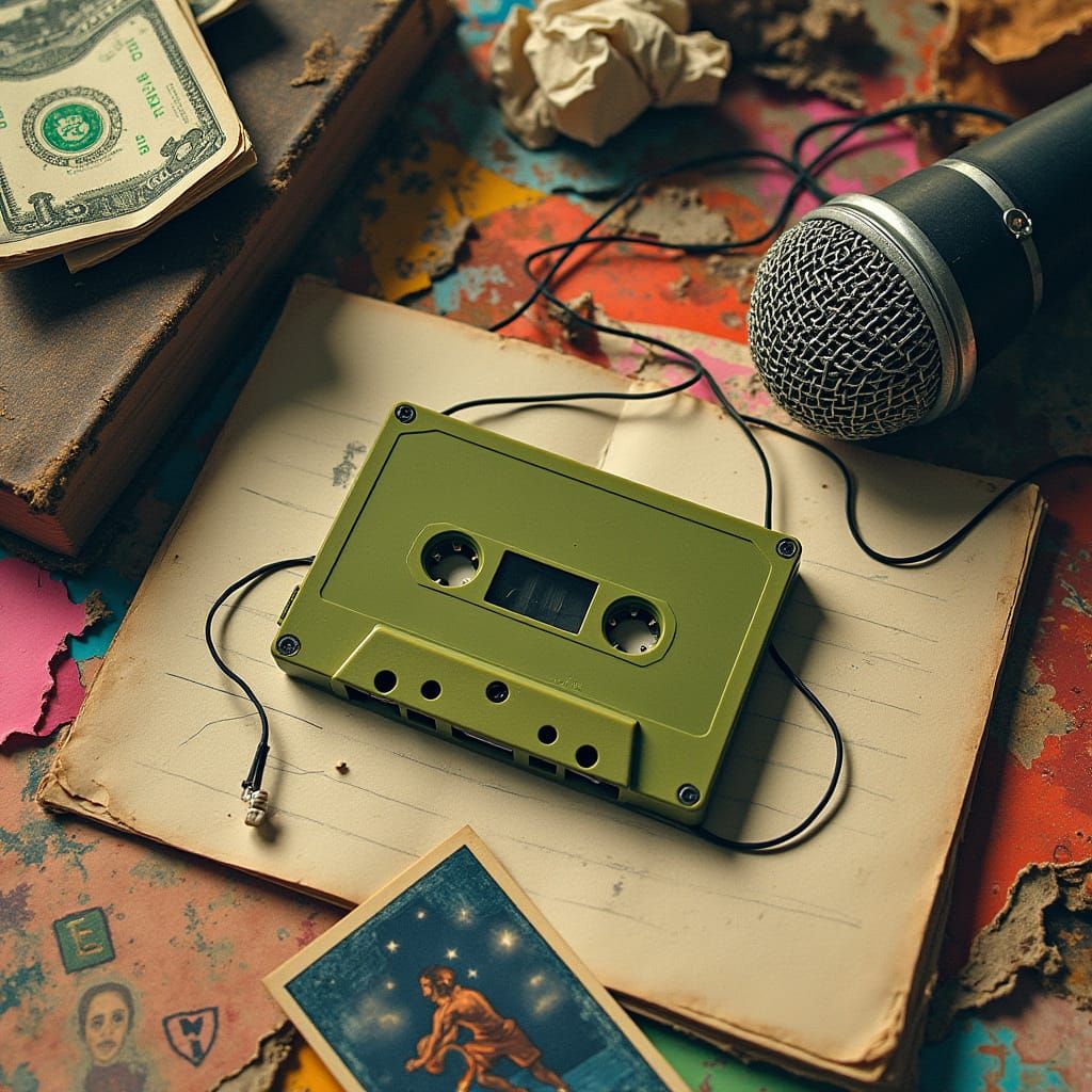 Vintage Desk Scene in Mixed Media Collage Style