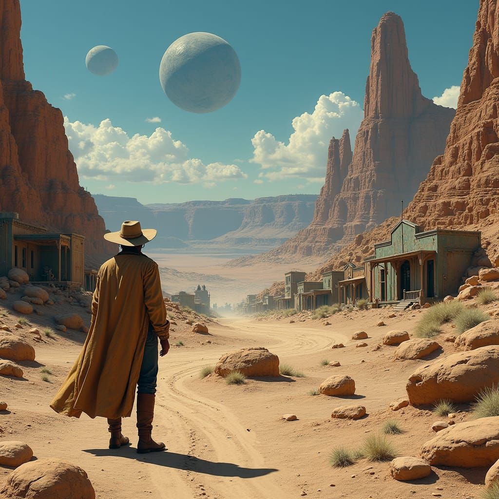 Sci-Fi Wild West Town at Binary Sunset