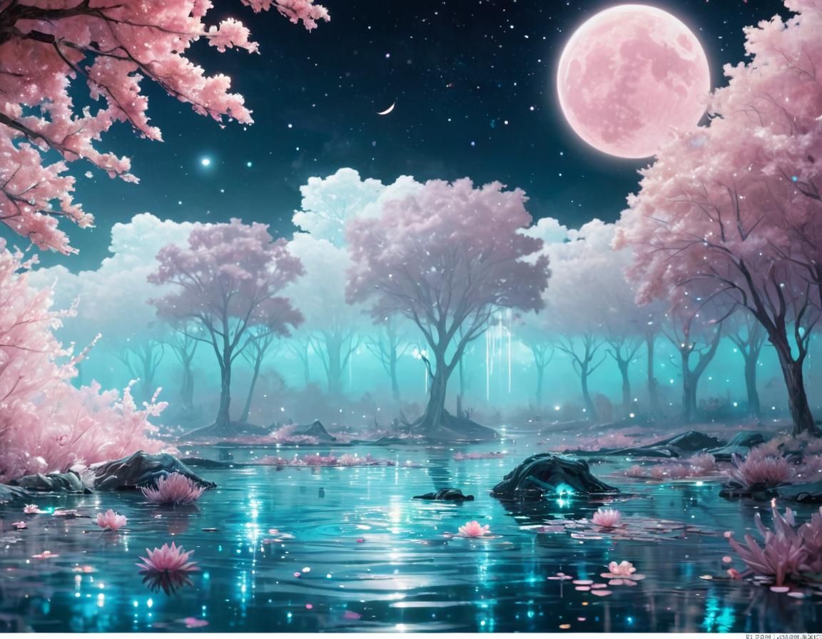 Bioluminescent Garden with Pastel Rainbow: Fantasy Art