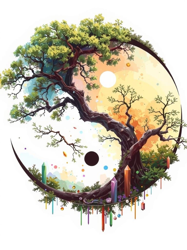 Ying Yang Tree in Crystalline Forest, Digital Painting