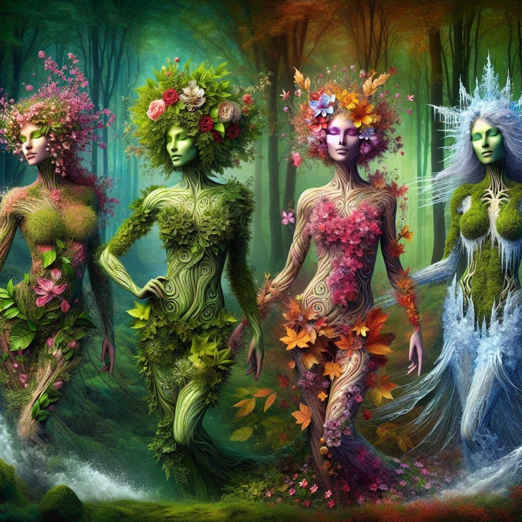 Elemental Dryads: Four Seasons in Lush Forest