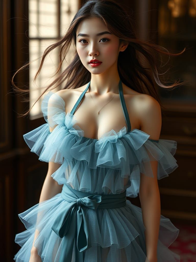 Vietnamese Beauty in Tulle Outfit, Fashion Photo