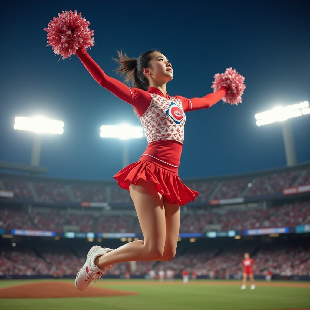 Korean Cheerleader in Modern Hanbok, Hyperrealistic