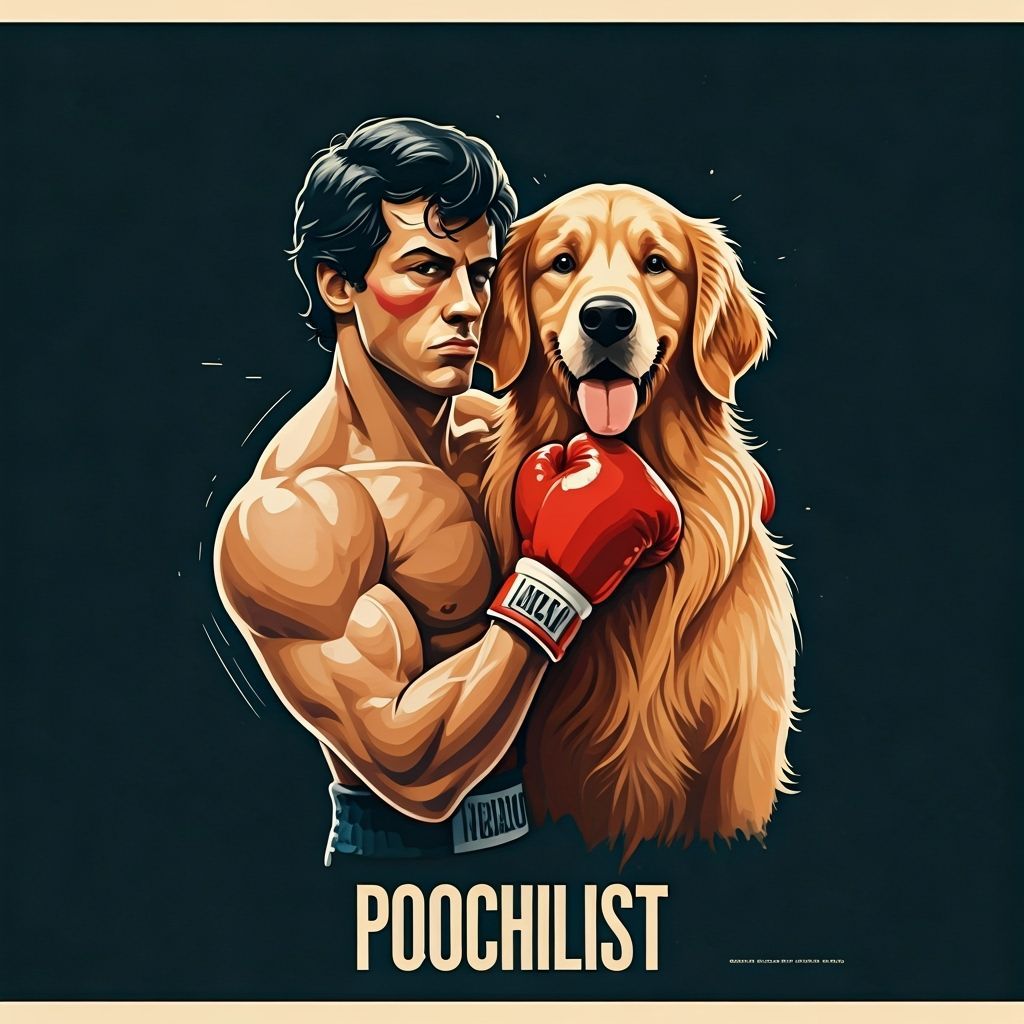 Vintage Boxing Poster: Rocky vs. Golden Retriever