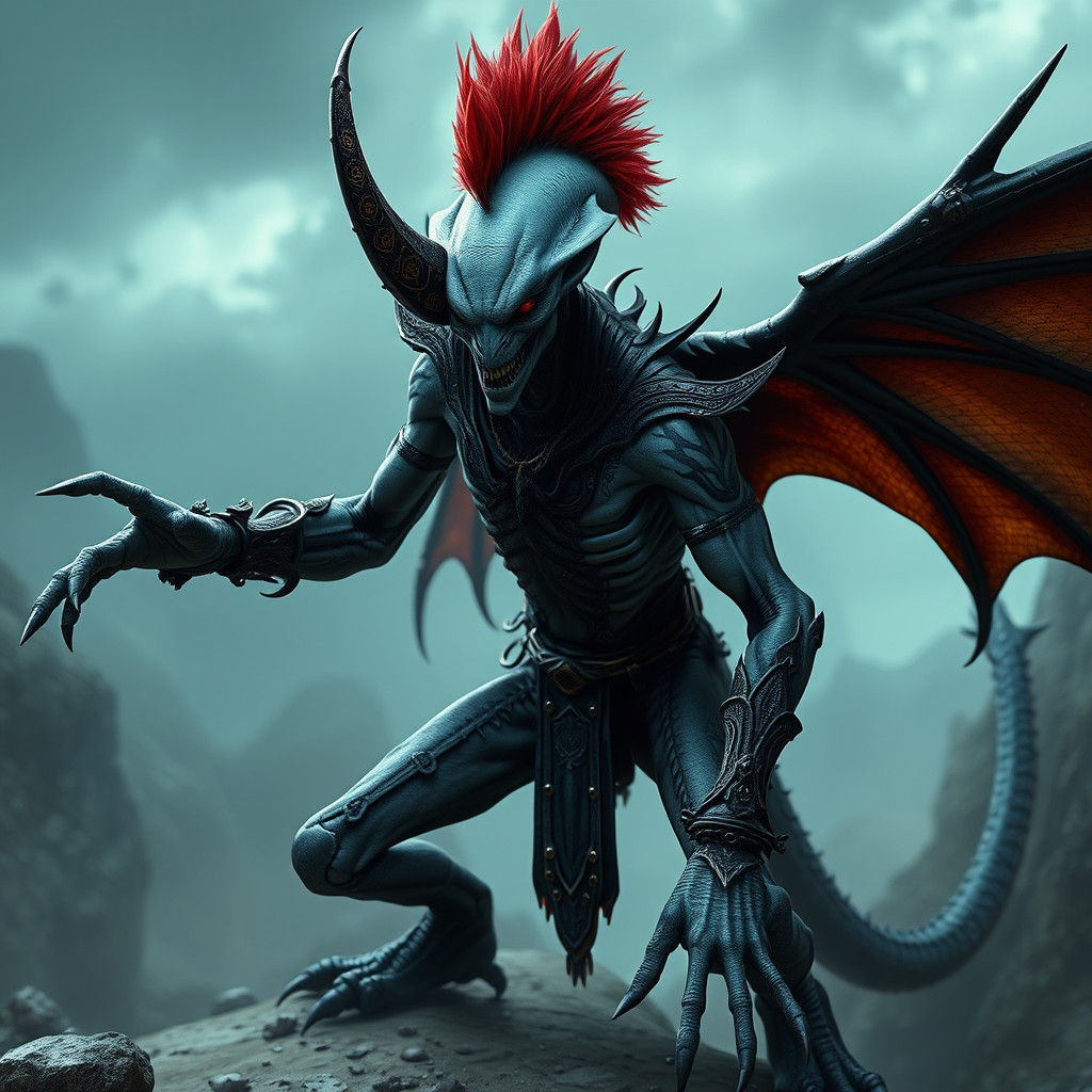 Alien Warrior with Gothic Armor and Dragon Tail