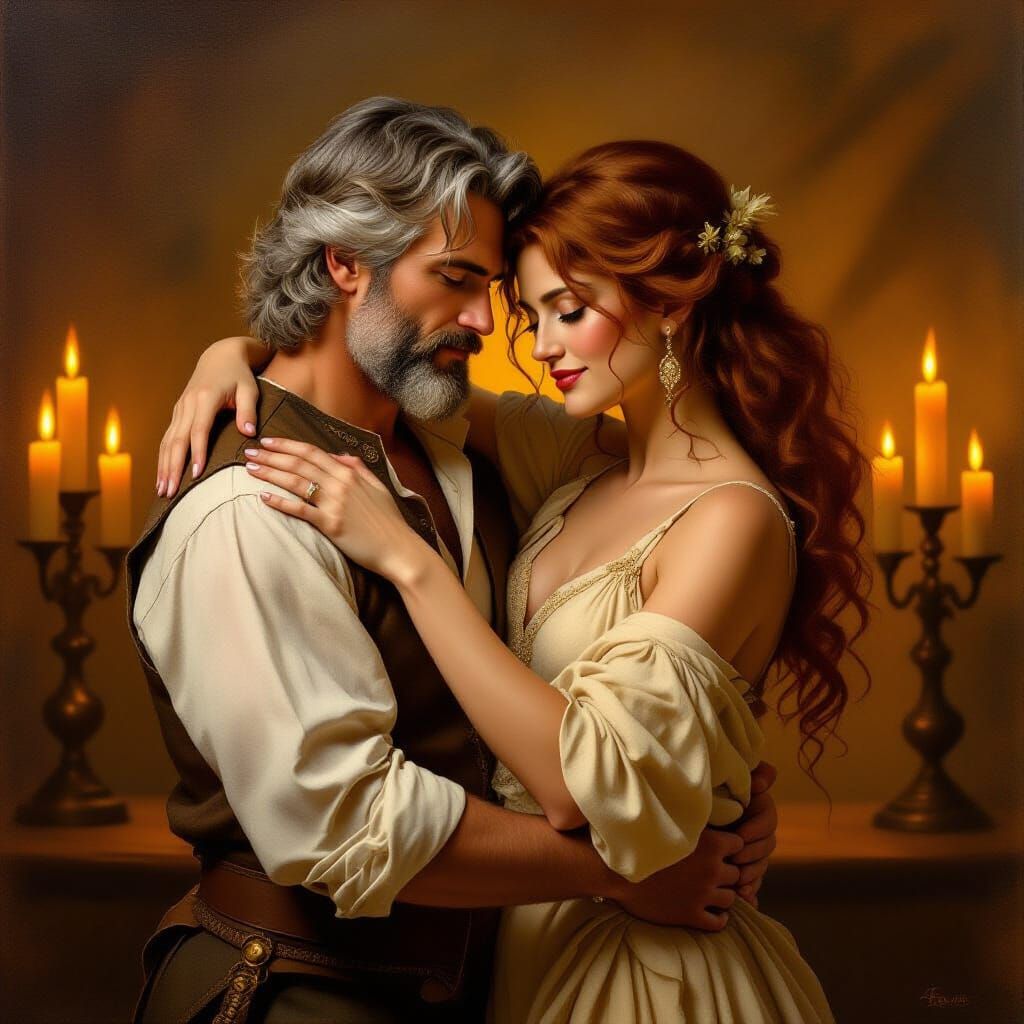 Renaissance Couple Dancing by Candlelight in Timeless Love