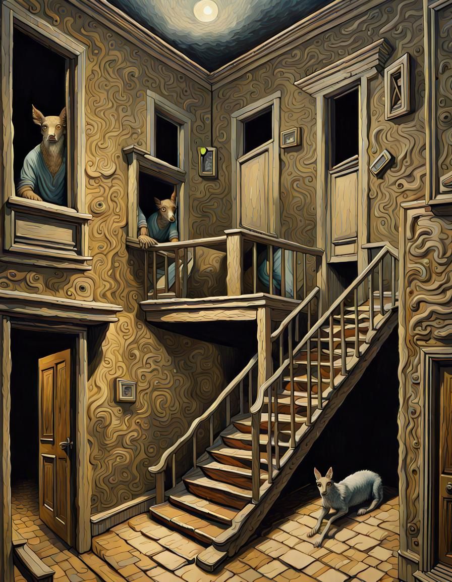 Surreal Tall House with Face, Dystopian Art