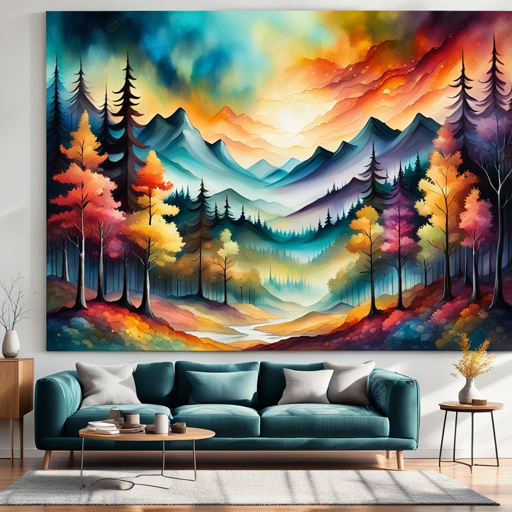 Mystical Autumn Forest Landscape in Oil Painting Style