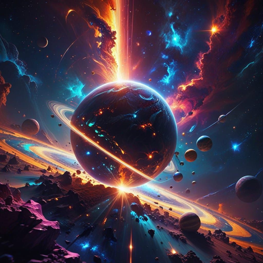 Radiant Cosmic Being in Vibrant Low-Poly Art