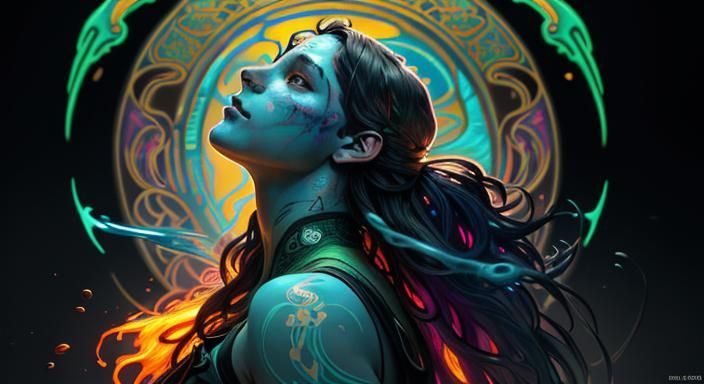 Smoky Woman Portrait in Art Nouveau Style