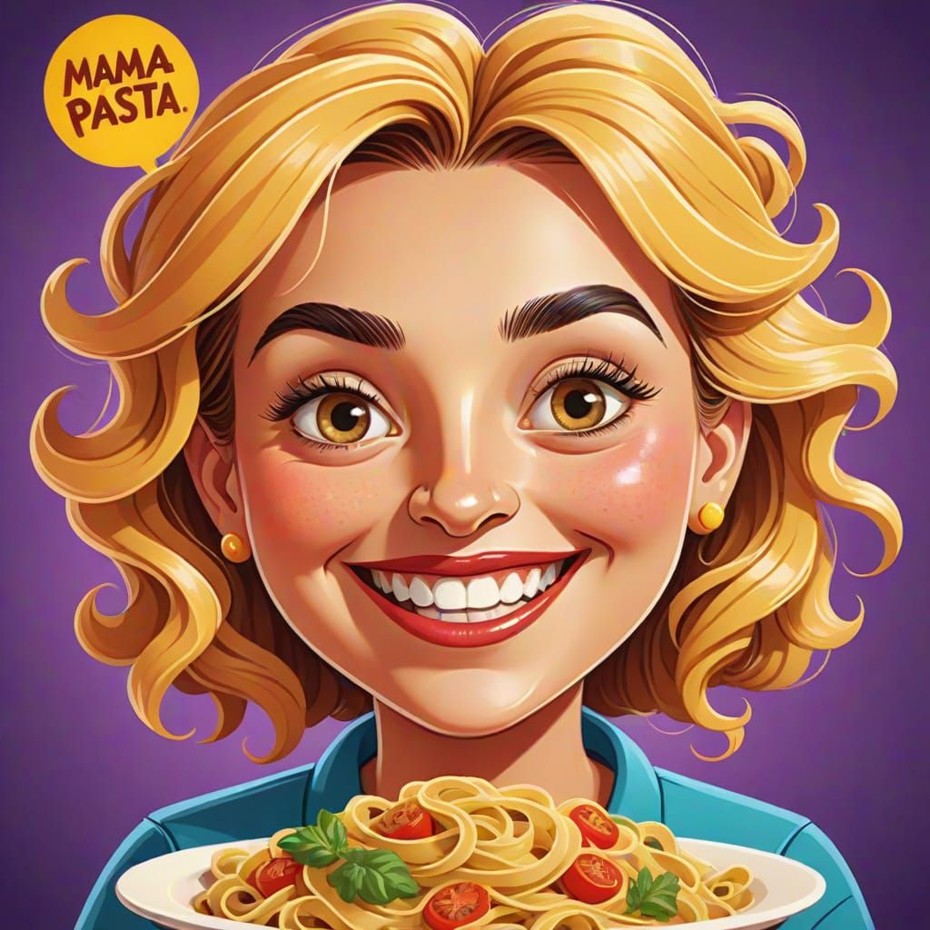 Mama Cartoon Says Hasta La Pasta with a Bright Smile