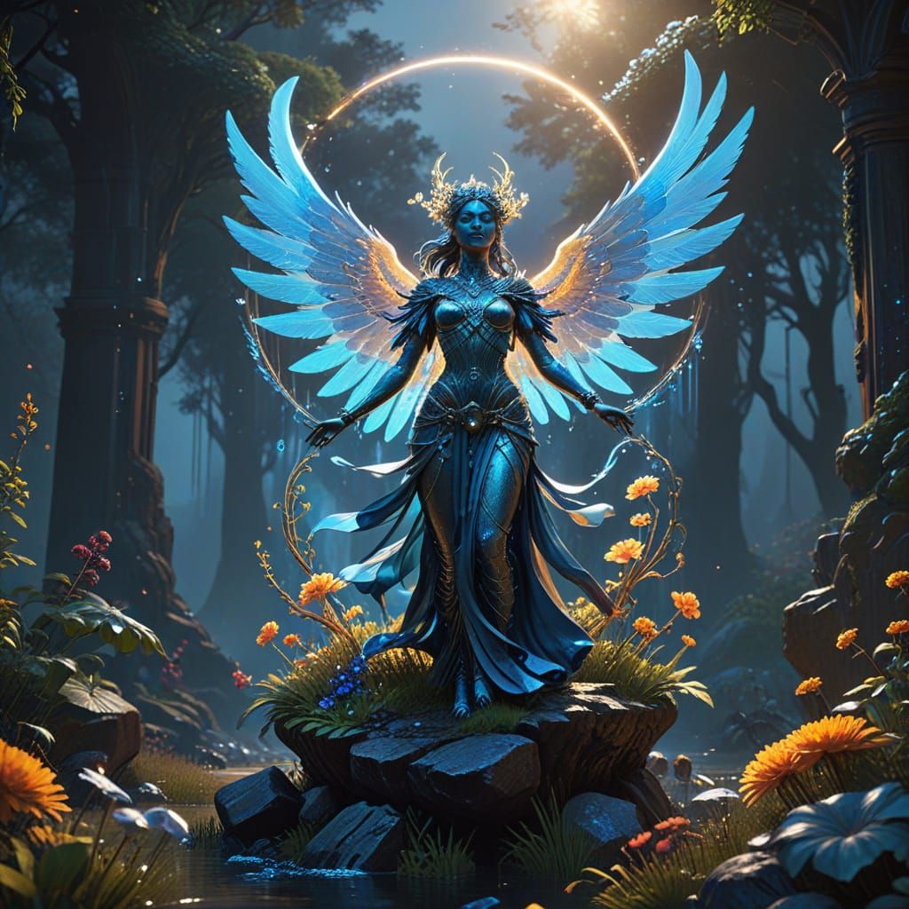 Ethereal Guardian of Peace in Art Nouveau Dreamscape