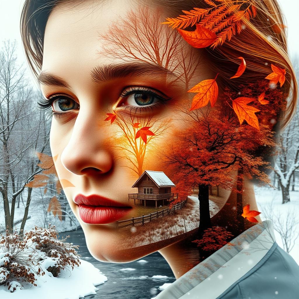 Autumn to Winter Double Exposure Portrait