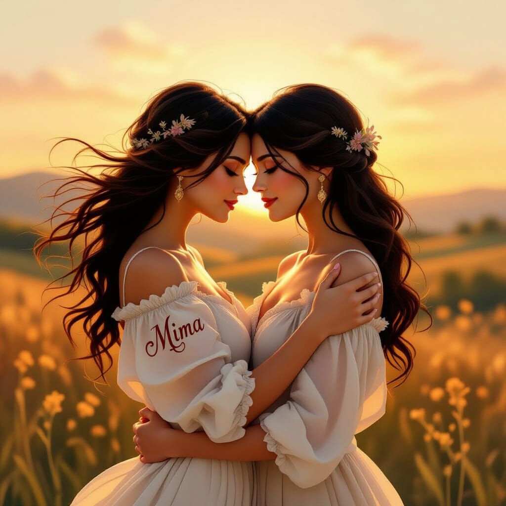 Romantic Embrace: Women in Golden Sunset Light