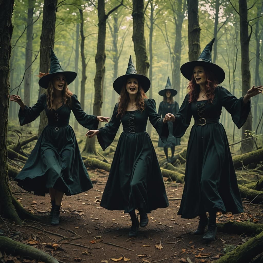 Witches Dancing in Forest: Cinematic Film Still