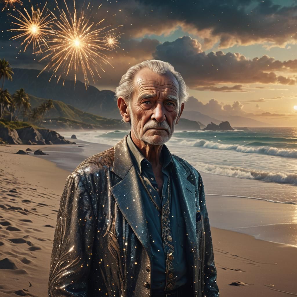 Dramatic Old Man Portrait with Glitter Sparkles