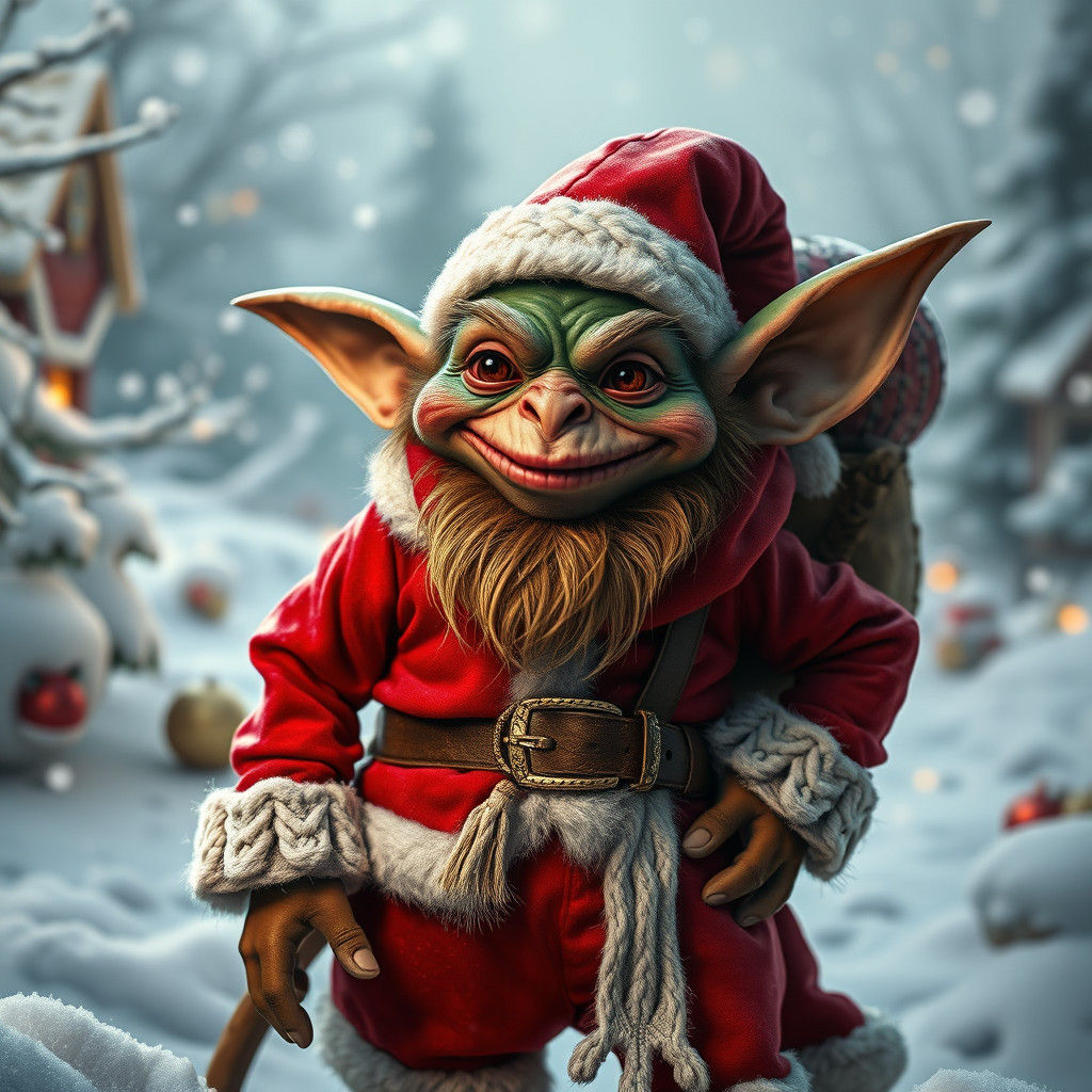 Gremlin Santa in Winter Wonderland: Matte Painting
